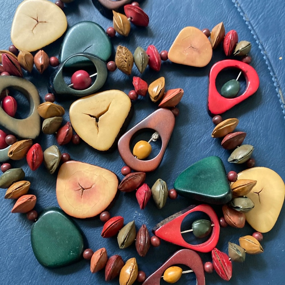 Handcrafted Multicolor Wood Bead Necklace - Green, Red, Yellow